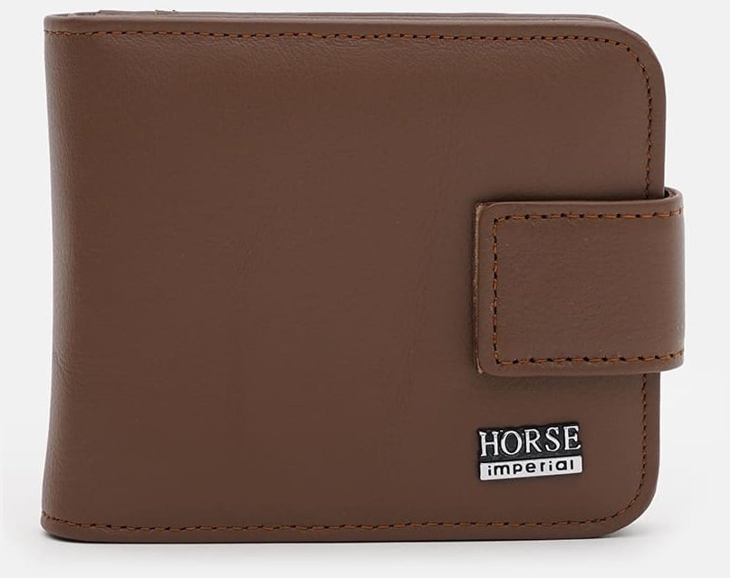 Мужское кожаное портмоне коричневого цвета с хлястиком на кнопке Horse Imperial 65020