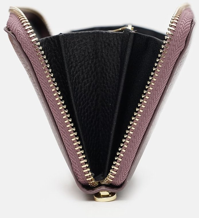 Темно-пудровий жіночий шкіряний гаманець на блискавці Borsa Leather 65320