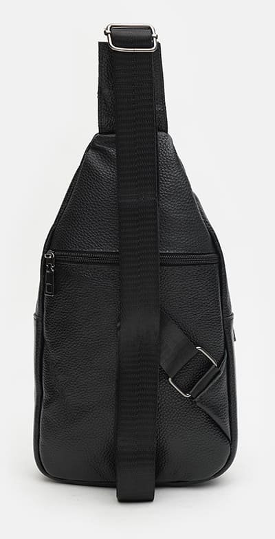 Недорогая кожаная мужская сумка-слинг из натуральной черной кожи Keizer (21409)