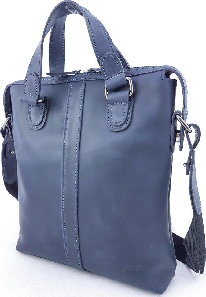 Стильная деловая мужская сумка из винтажной кожи синего цвета VATTO (11762)