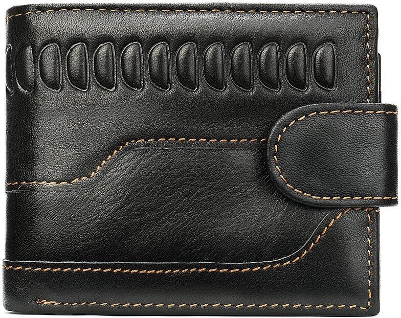 Стильный черный мужской кошелек из натуральной кожи с тиснением Vintage (2420234) 