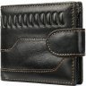 Стильний чорний чоловічий гаманець із натуральної шкіри з тисненням Vintage (2420234) - 2