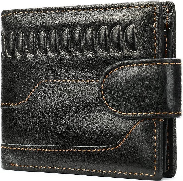 Стильный черный мужской кошелек из натуральной кожи с тиснением Vintage (2420234) 