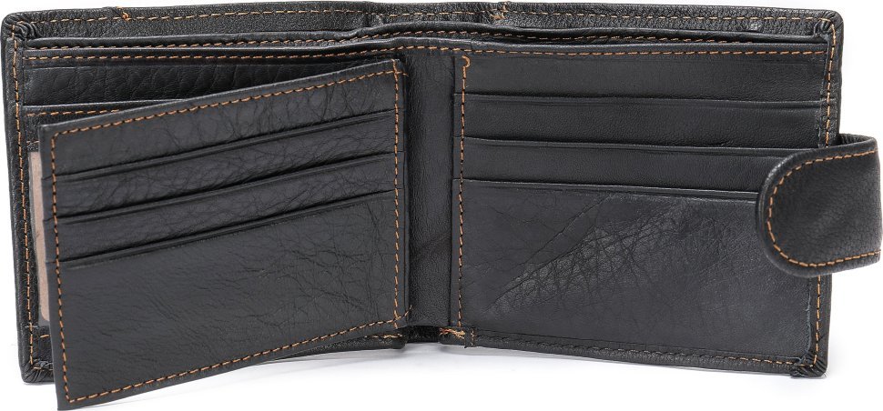 Стильний чорний чоловічий гаманець із натуральної шкіри з тисненням Vintage (2420234)