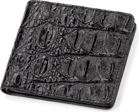 Солідне чоловіче портмоне з натуральної крокодилячої шкіри чорного кольору CROCODILE LEATHER (024-18045)
