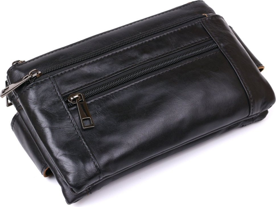 Чоловіча сумка на пояс із натуральної шкіри чорного кольору Vintage (2420474)