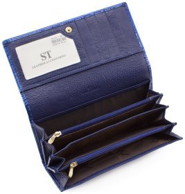 Синій лаковий гаманець з малюнком під рептилію ST Leather (16303)