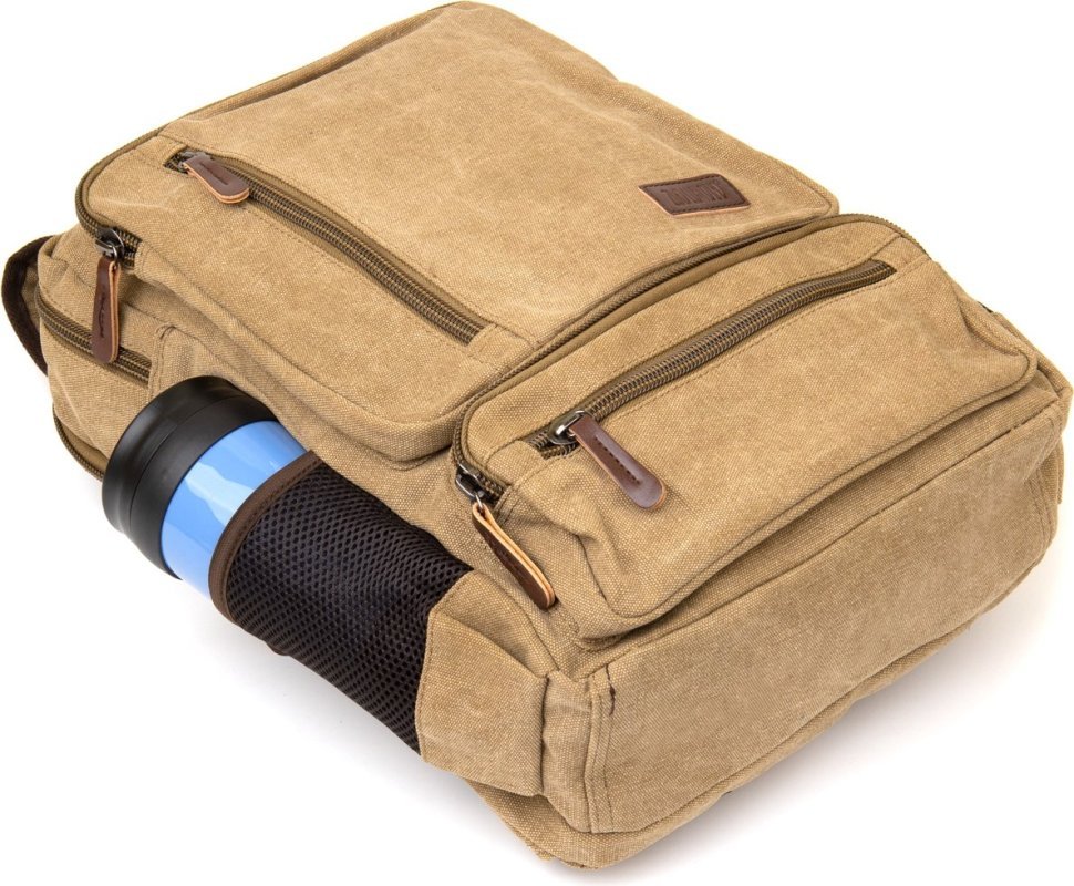 Бежевий рюкзак великого розміру на два відділення з текстилю Vintage (20616)