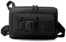 Черная мужская сумка из текстиля с ремешком на пояс или через плечо Confident 77420
