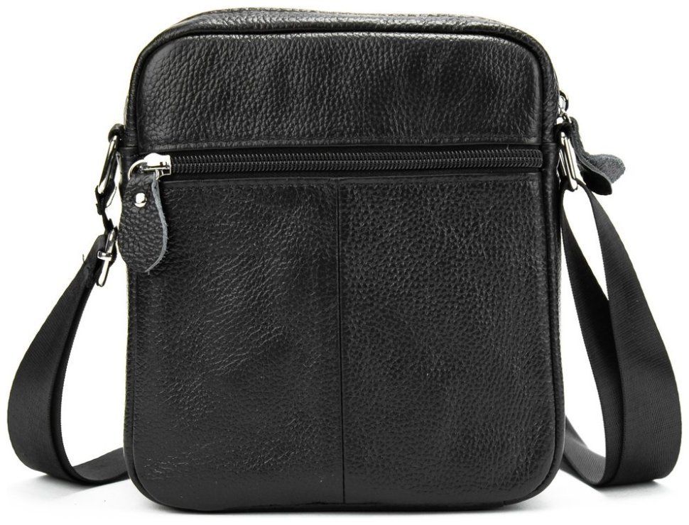 Компактна чоловіча наплічна сумка з натуральної шкіри на дві блискавки Tiding Bag 77520