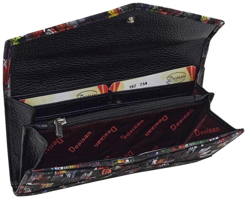Разноцветный женский кошелек из натуральной кожи Desisan 107820 на кнопке modnotak фото №4