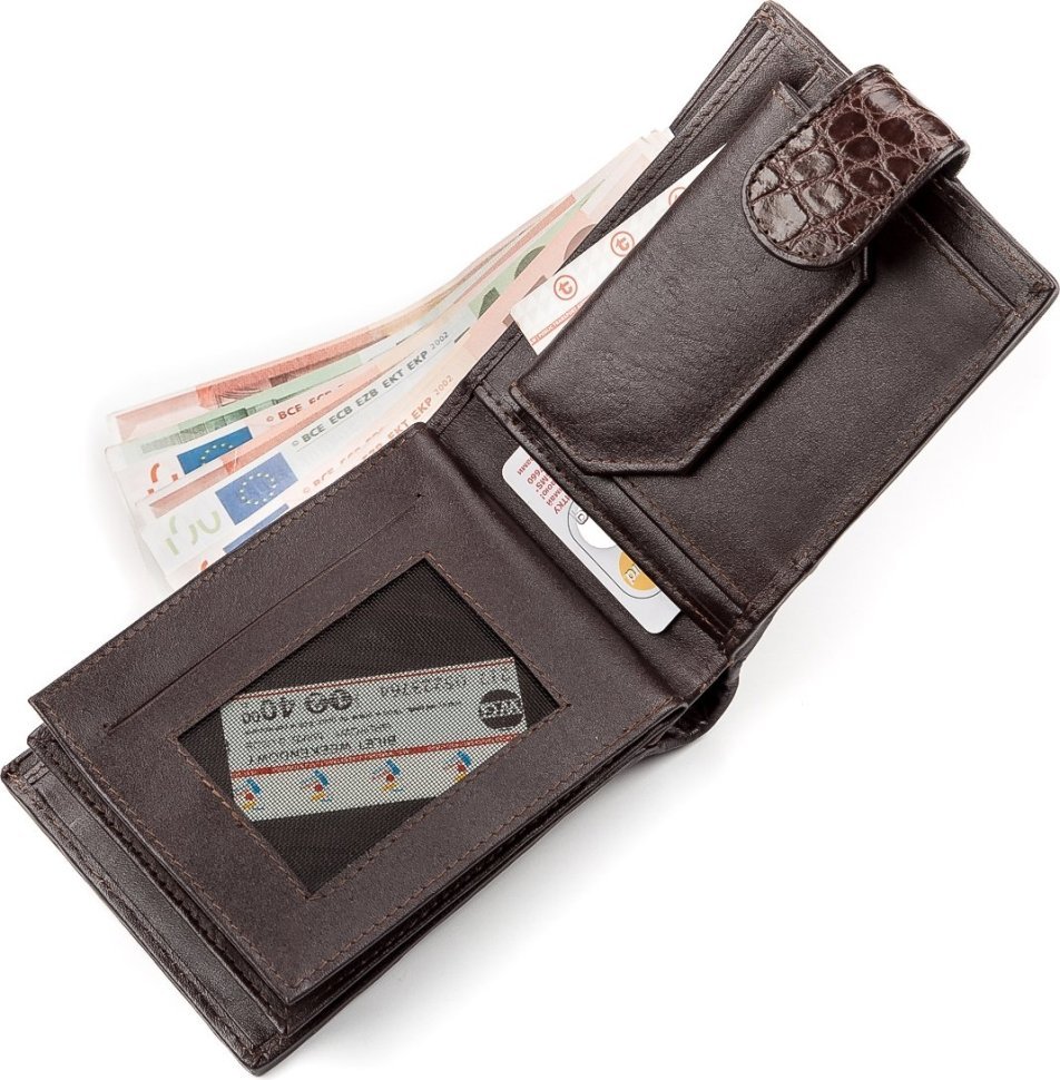 Тонкий кошелек из натуральной кожи крокодила коричневого цвета CROCODILE LEATHER (024-18210) фото №3 Тонкий кошелек из натуральной кожи крокодила коричневого цвета CROCODILE LEATHER (024-18210) modnotak фото №3