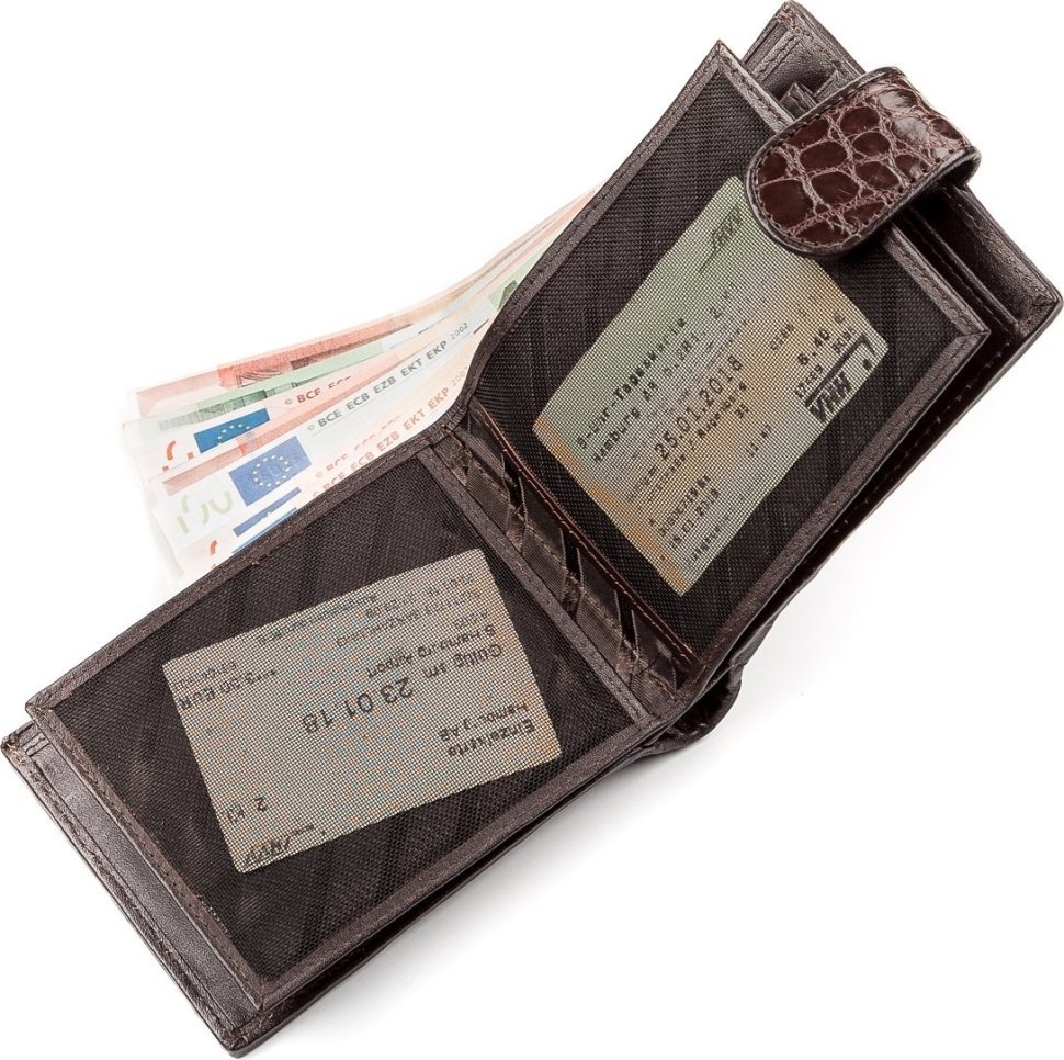 Тонкий кошелек из натуральной кожи крокодила коричневого цвета CROCODILE LEATHER (024-18210) фото №4 Тонкий кошелек из натуральной кожи крокодила коричневого цвета CROCODILE LEATHER (024-18210) modnotak фото №4