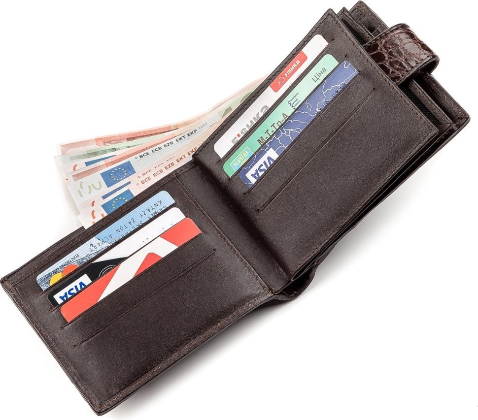 Тонкий кошелек из натуральной кожи крокодила коричневого цвета CROCODILE LEATHER (024-18210) фото №5 Тонкий кошелек из натуральной кожи крокодила коричневого цвета CROCODILE LEATHER (024-18210) modnotak фото №5