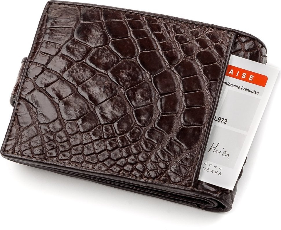 Тонкий гаманець з натуральної шкіри крокодила коричневого кольору CROCODILE LEATHER (024-18210)