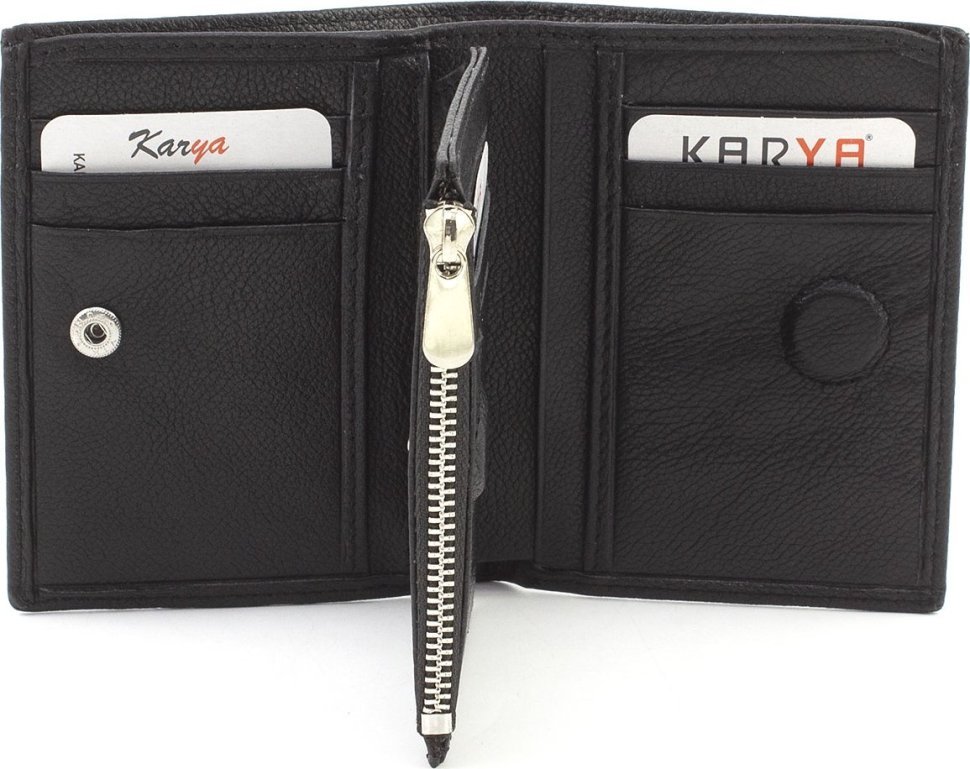 Чоловіче портмоне із дрібно-зернистої натуральної шкіри чорного кольору KARYA (21899)