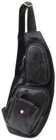 Большая мужская сумка слинг из качественной кожи черного цвета Vintage 98120