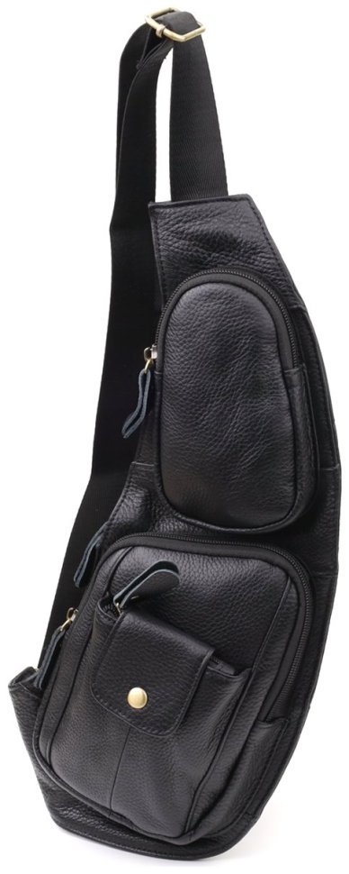 Большая мужская сумка слинг из качественной кожи черного цвета Vintage 98120 modnotak фото №1