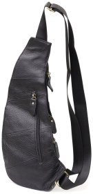 Большая мужская сумка слинг из качественной кожи черного цвета Vintage 98120
