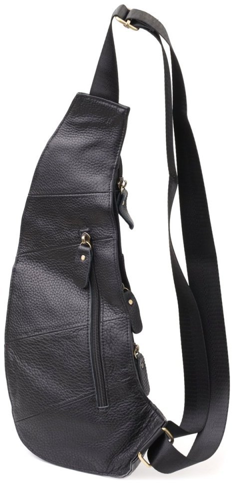 Большая мужская сумка слинг из качественной кожи черного цвета Vintage 98120 modnotak фото №2