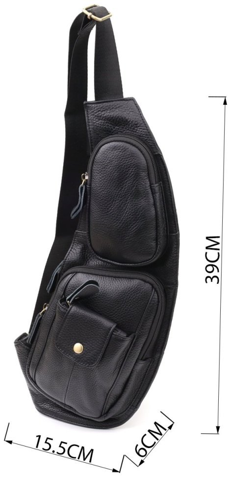 Большая мужская сумка слинг из качественной кожи черного цвета Vintage 98120 modnotak фото №3