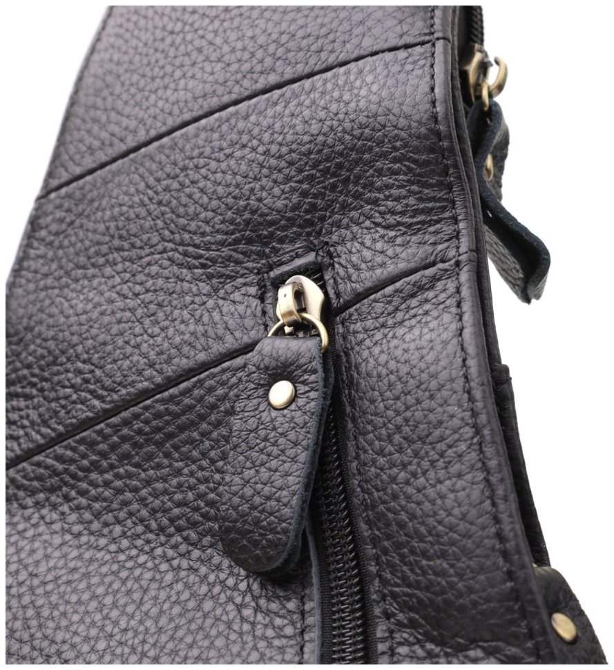 Большая мужская сумка слинг из качественной кожи черного цвета Vintage 98120 modnotak фото №5