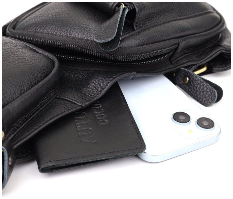 Большая мужская сумка слинг из качественной кожи черного цвета Vintage 98120 modnotak фото №8