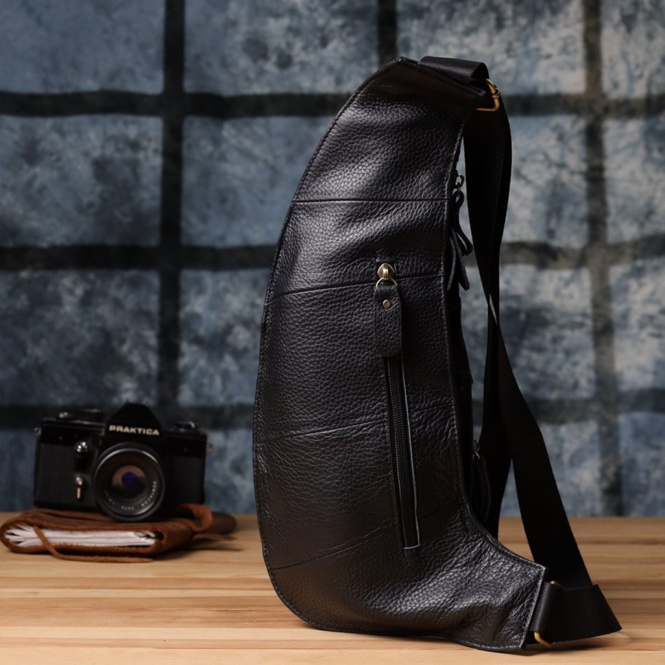 Большая мужская сумка слинг из качественной кожи черного цвета Vintage 98120 modnotak фото №10