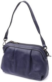 Міська жіноча шкіряна сумка синього кольору з драпіруванням через плече Vintage 98220