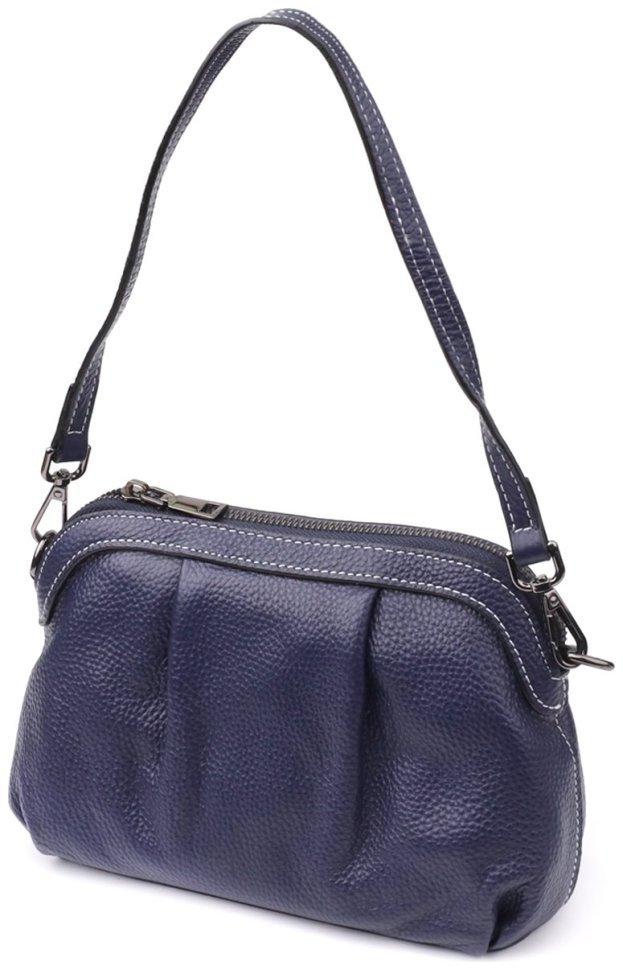 Городская женская кожаная сумка синего цвета с драпировкой через плечо Vintage 98220 modnotak фото №1