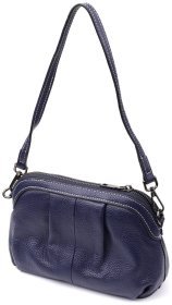 Міська жіноча шкіряна сумка синього кольору з драпіруванням через плече Vintage 98220