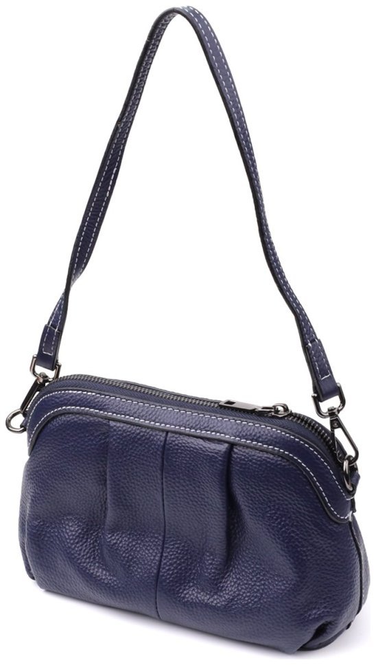 Городская женская кожаная сумка синего цвета с драпировкой через плечо Vintage 98220 modnotak фото №2