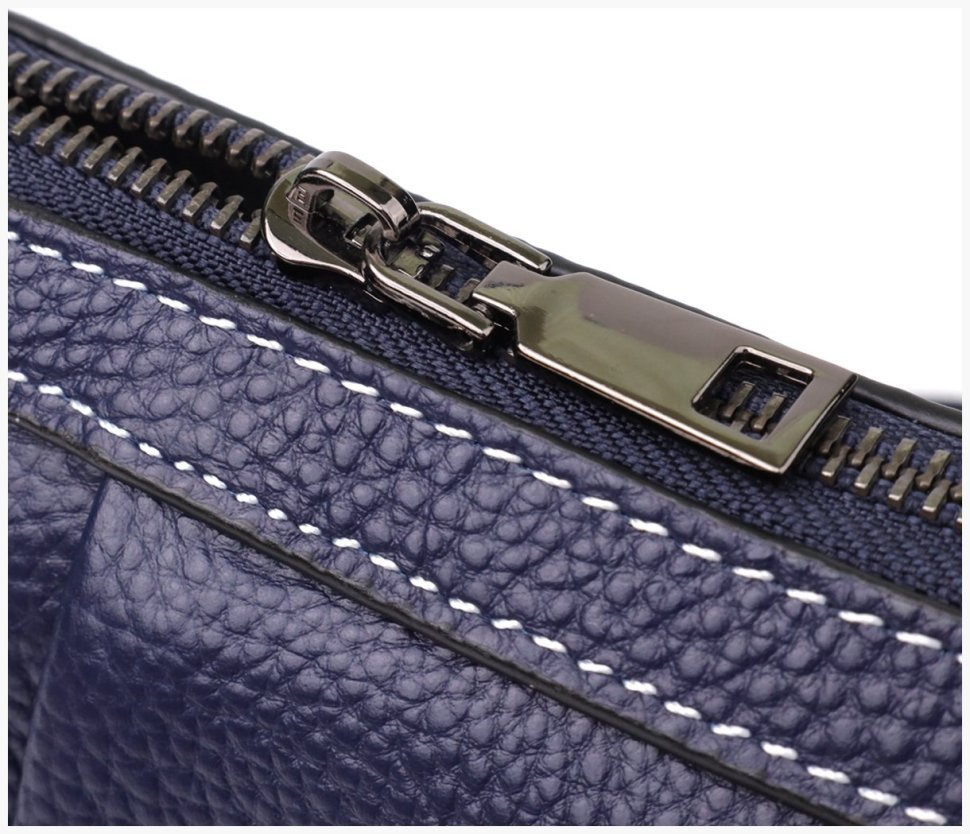 Городская женская кожаная сумка синего цвета с драпировкой через плечо Vintage 98220 modnotak фото №4