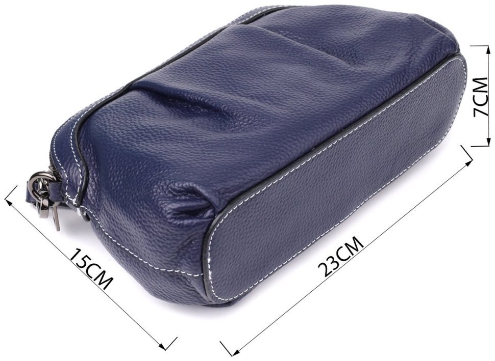 Городская женская кожаная сумка синего цвета с драпировкой через плечо Vintage 98220 modnotak фото №10