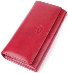 Великий горизонтальний жіночий гаманець із гладкої шкіри на кнопці Tony Perotti червоного кольору 108520