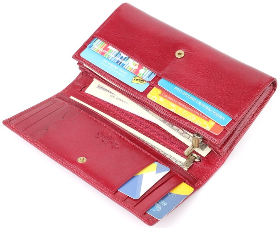 Большой горизонтальный женский кошелек из гладкой кожи на кнопке Tony Perotti красного цвета 108520 фото №7 Большой горизонтальный женский кошелек из гладкой кожи на кнопке Tony Perotti красного цвета 108520 modnotak фото №7