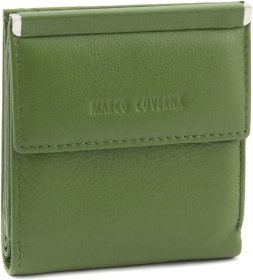 Невеликий шкіряний жіночий гаманець оливкового кольору на кнопці Marco Coverna 68620