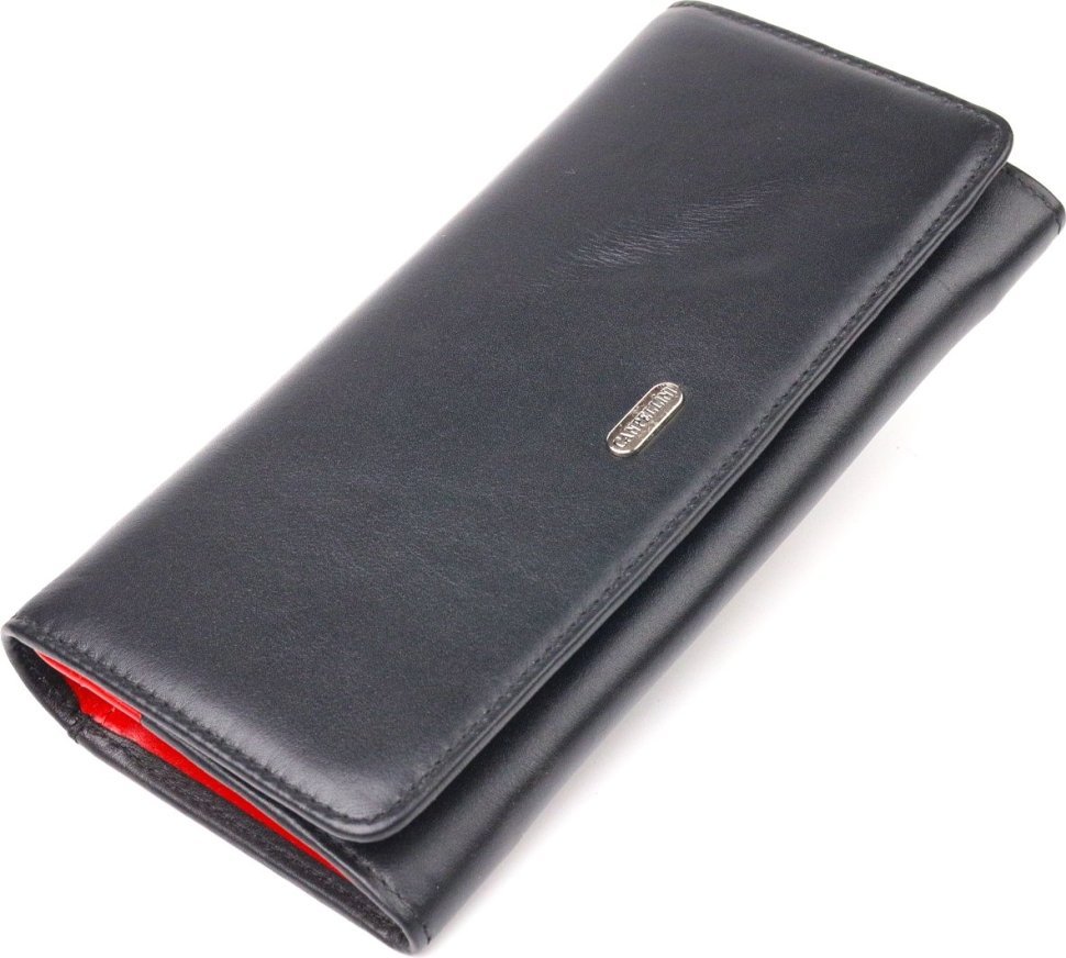 Чорно-червоний жіночий гаманець із натуральної гладкої шкіри з клапаном на кнопці CANPELLINI (2421611)