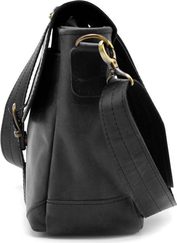 Чорна чоловіча сумка на плече із добротної вінтажної шкіри TARWA (21706)