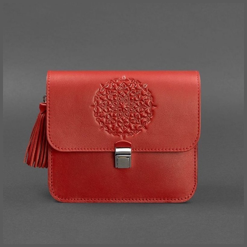 Шкіряна жіноча бохо-сумка червоного кольору BlankNote Лілу 78920
