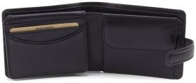 Мужское портмоне из натуральной кожи черного цвета с хлястиком на кнопке Visconti Filipo 69020