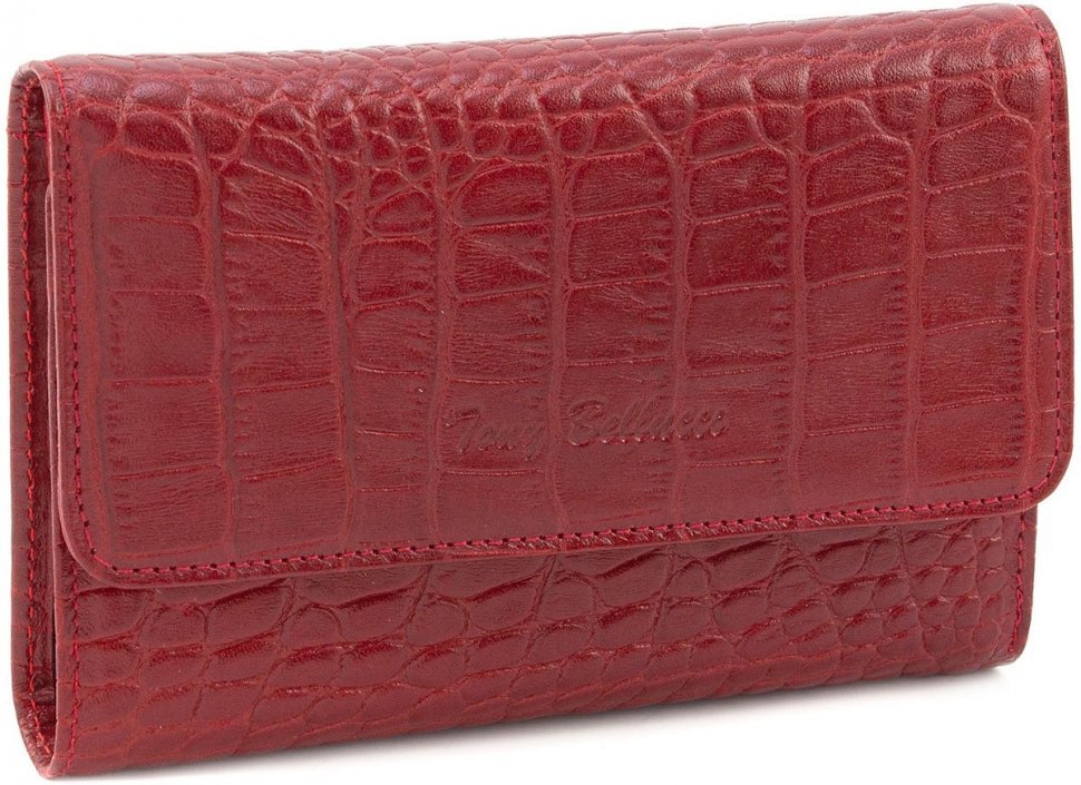 Повсякденний шкіряний жіночий гаманець червоного кольору з тисненням Tony Bellucci (10839)