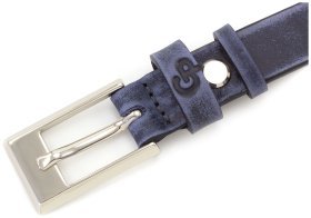 Женский узкий ремень из винтажной кожи в цвете индиго Grande Pelle (20055)