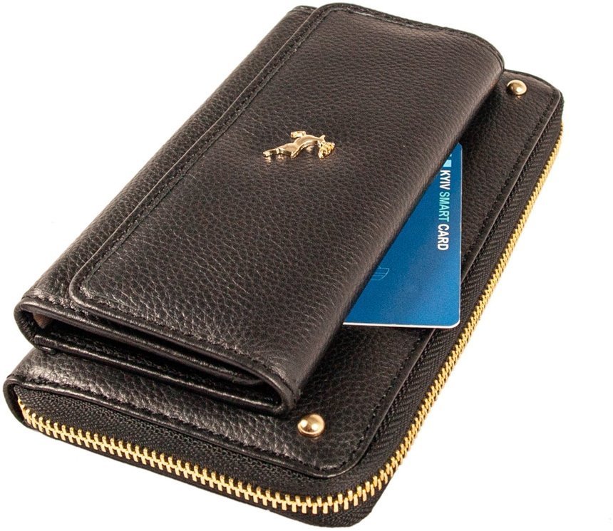 Крупный женский кошелек из черной кожи с блоком под карточки Ashwood 69620