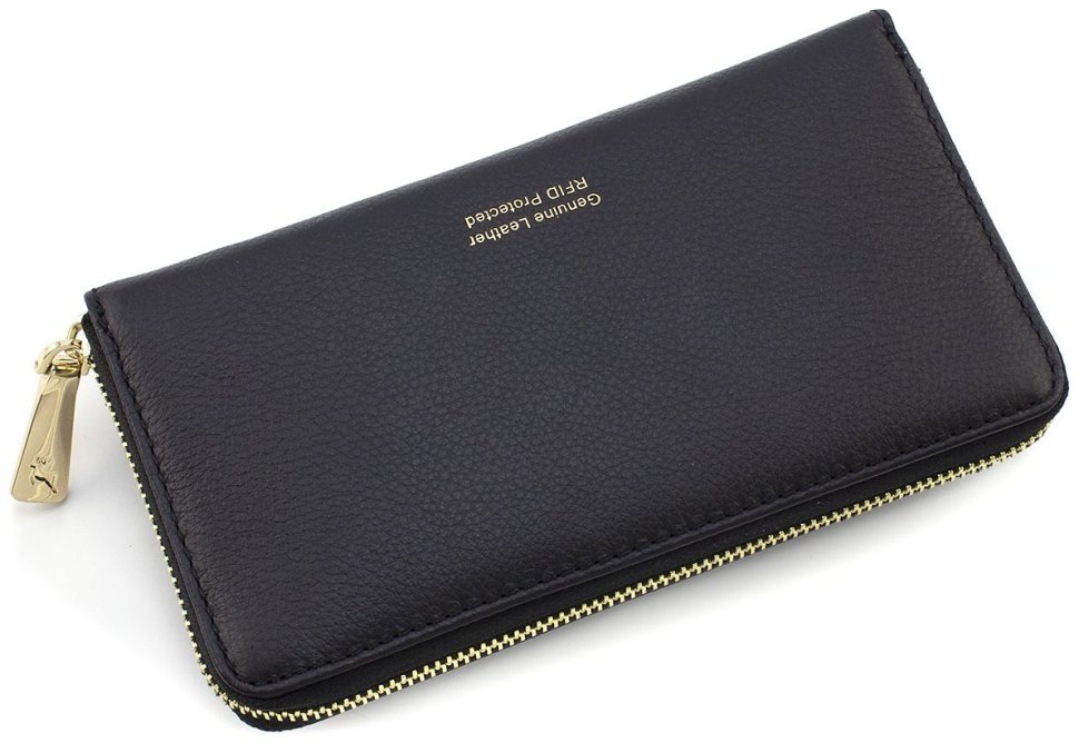 Великий жіночий гаманець із чорної шкіри з блоком під картки Ashwood 69620