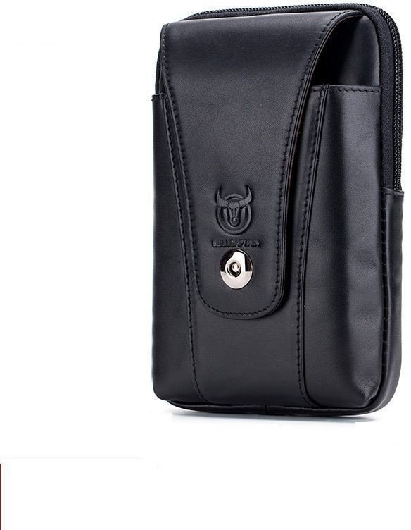 Поясная мужская сумка для смартфона из натуральной кожи черного цвета Bull (19691)