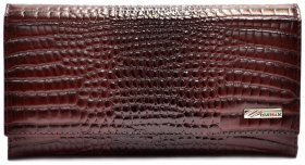 Бордовый женский кошелек из лакированной кожи под крокодила Desisan 80221