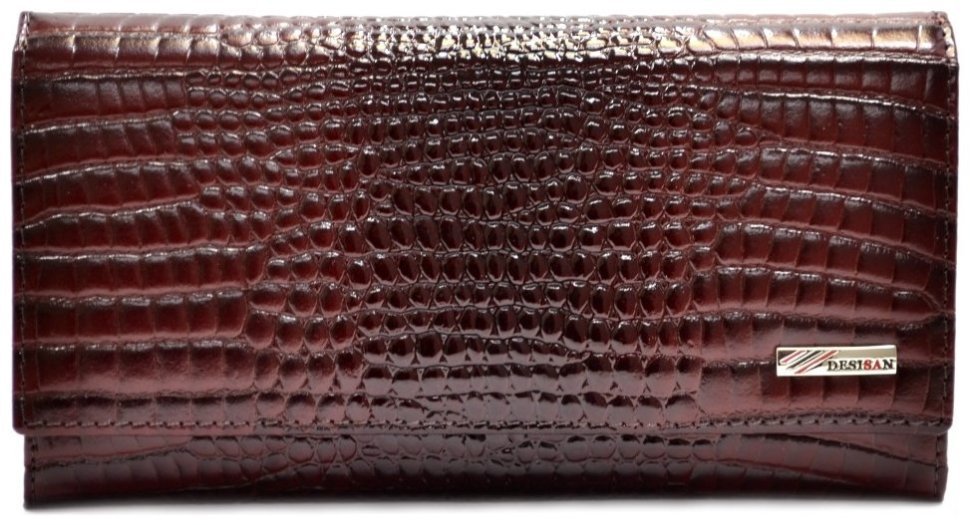Бордовый женский кошелек из лакированной кожи под крокодила Desisan 80221 фото №1 Бордовый женский кошелек из лакированной кожи под крокодила Desisan 80221 modnotak фото №1