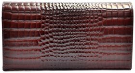 Бордовый женский кошелек из лакированной кожи под крокодила Desisan 80221