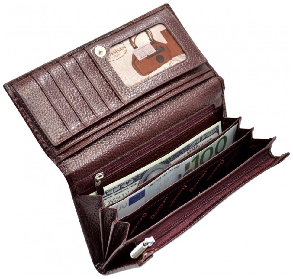 Бордовый женский кошелек из лакированной кожи под крокодила Desisan 80221 фото №3 Бордовый женский кошелек из лакированной кожи под крокодила Desisan 80221 modnotak фото №3